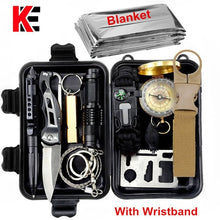 Load image into Gallery viewer, Survival kit set military outdoor travel mini camping tools aid kit emergency multifunct survive Wristband whistle blanket knife